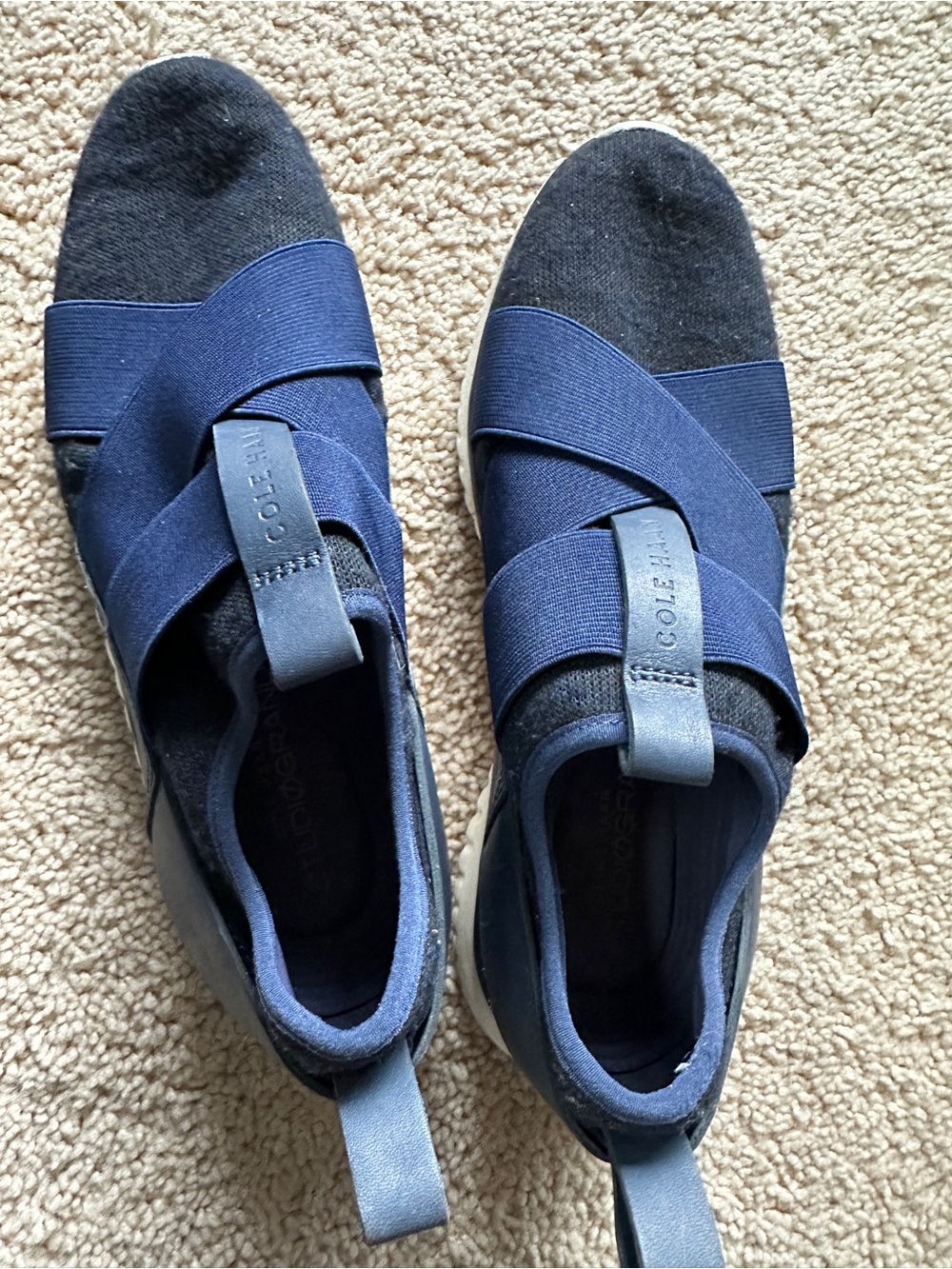 Cole Haan Women’s Navy Black Elastic Leather Crossover Slip-On Sneakers Size 7